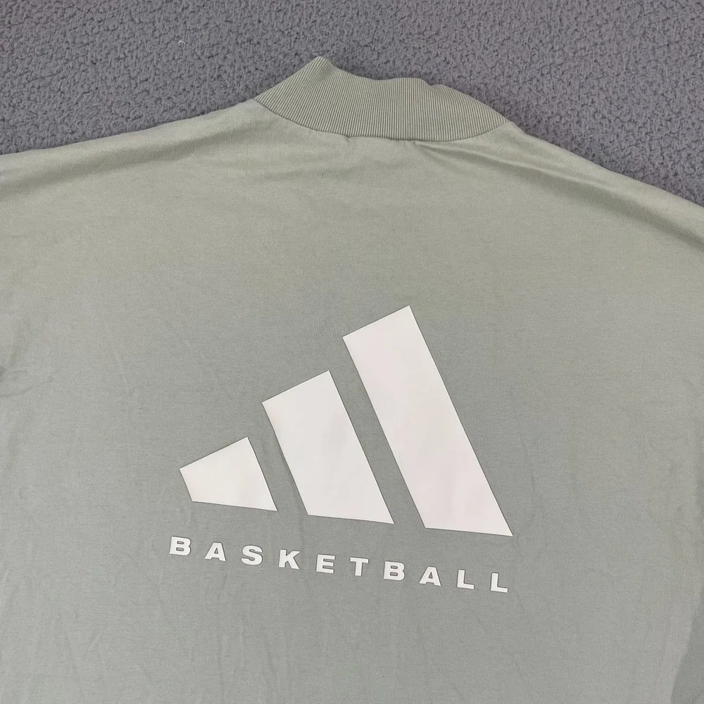 Adidas Basketball Mock Neck Shirt S Halo Green Oversized Sportswear Long Sleeve
